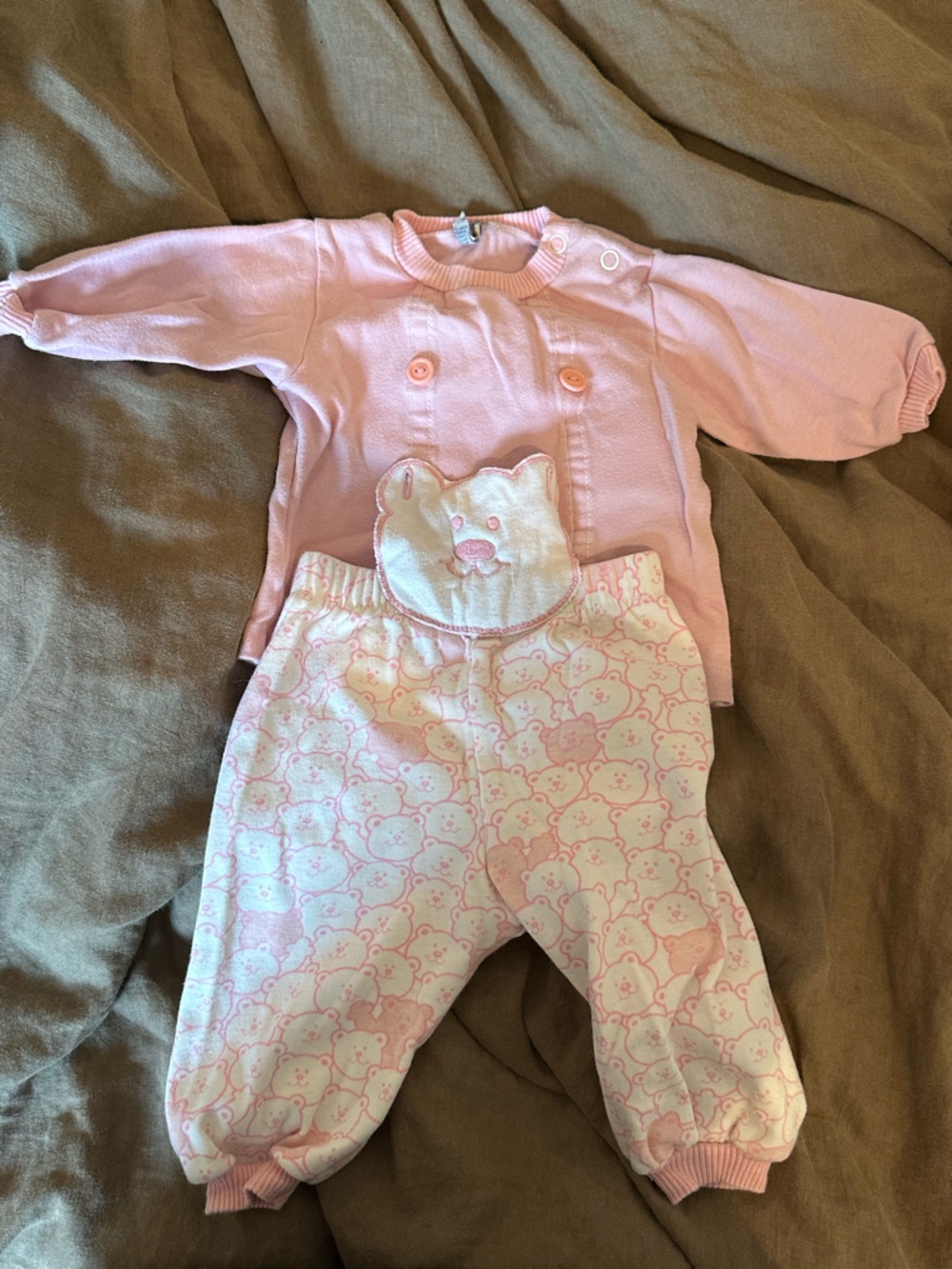 Vintage Carter’s Pink Baby Outfit with Bear Button Detail